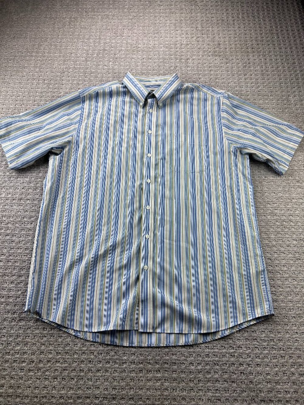 Vintage Eddie Bauer Button Down Shirt Men Tall XL Blue Striped Wrinkle Resistant